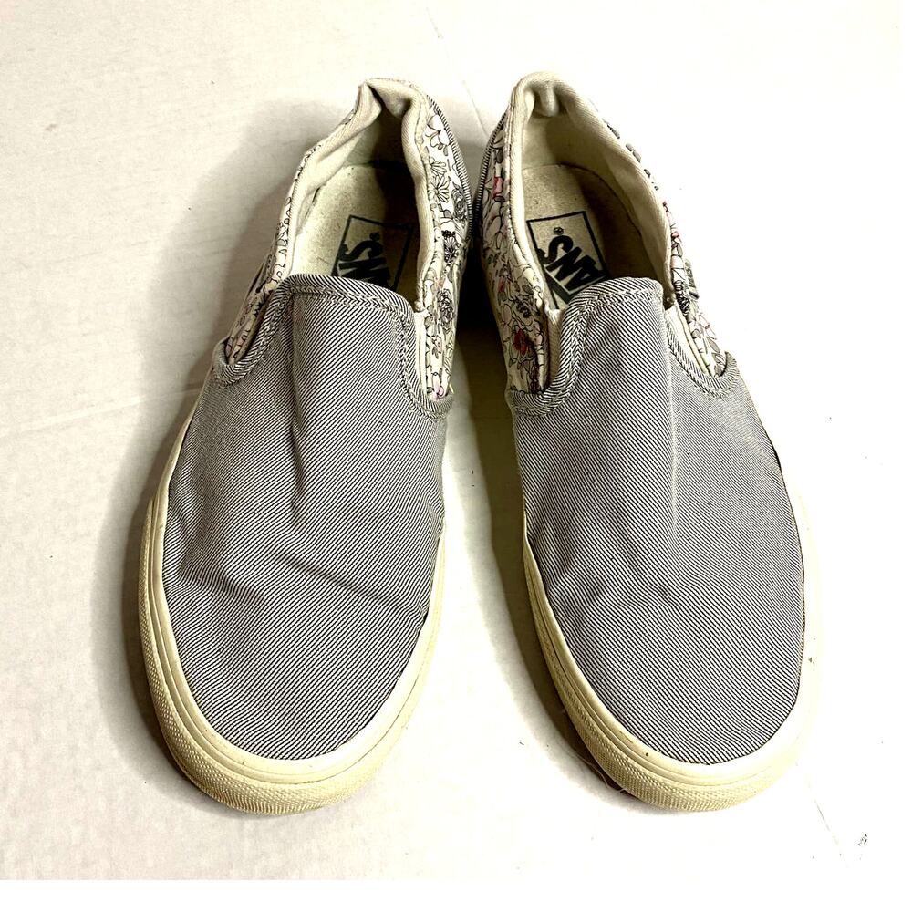 Vans Asher Floral Striped Canvas Sneaker Grey White Light Pink Sz 7.5